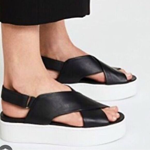 Vince Womens Sandals Weslan Crisscross Leather Platform Comfort Black Leather 8 - Picture 2 of 7